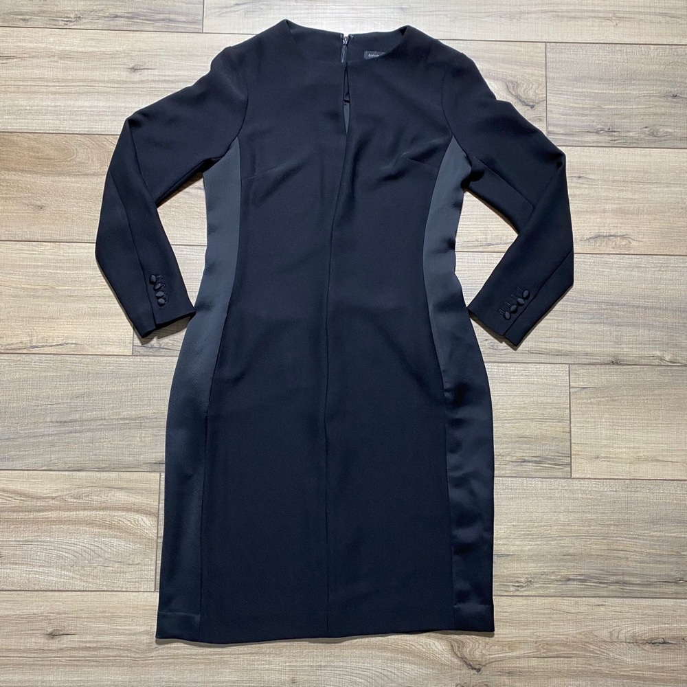Banana Republic Womens Tuxedo Stripe Shift‎ Dress Size Petite 6 Black No Belt